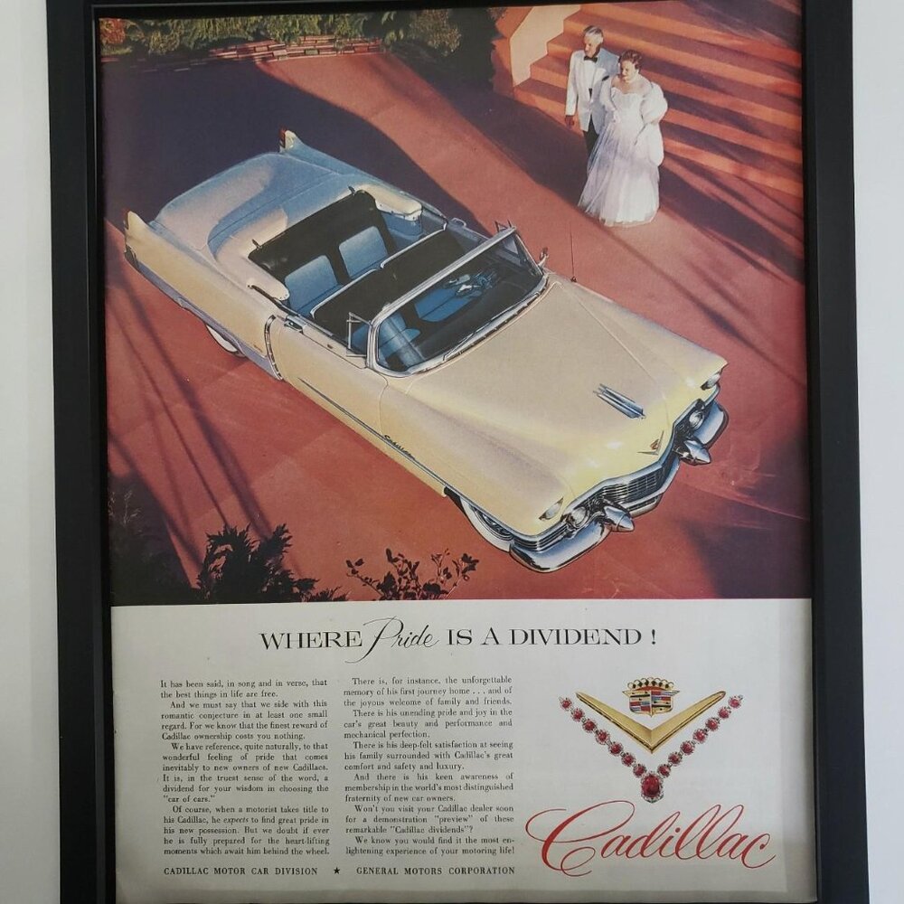 Original Vintage 1957 Cadillac Convertible Framed Advertisement Print - 11x14